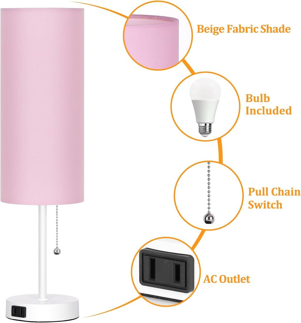 Dott Arts 18" Table Lamp for Bedroom, 3-Color Bedside Lamps with Pull Chain, Bedroom Table Lamps for Nightstand, AC Outlet Small Lamp for…