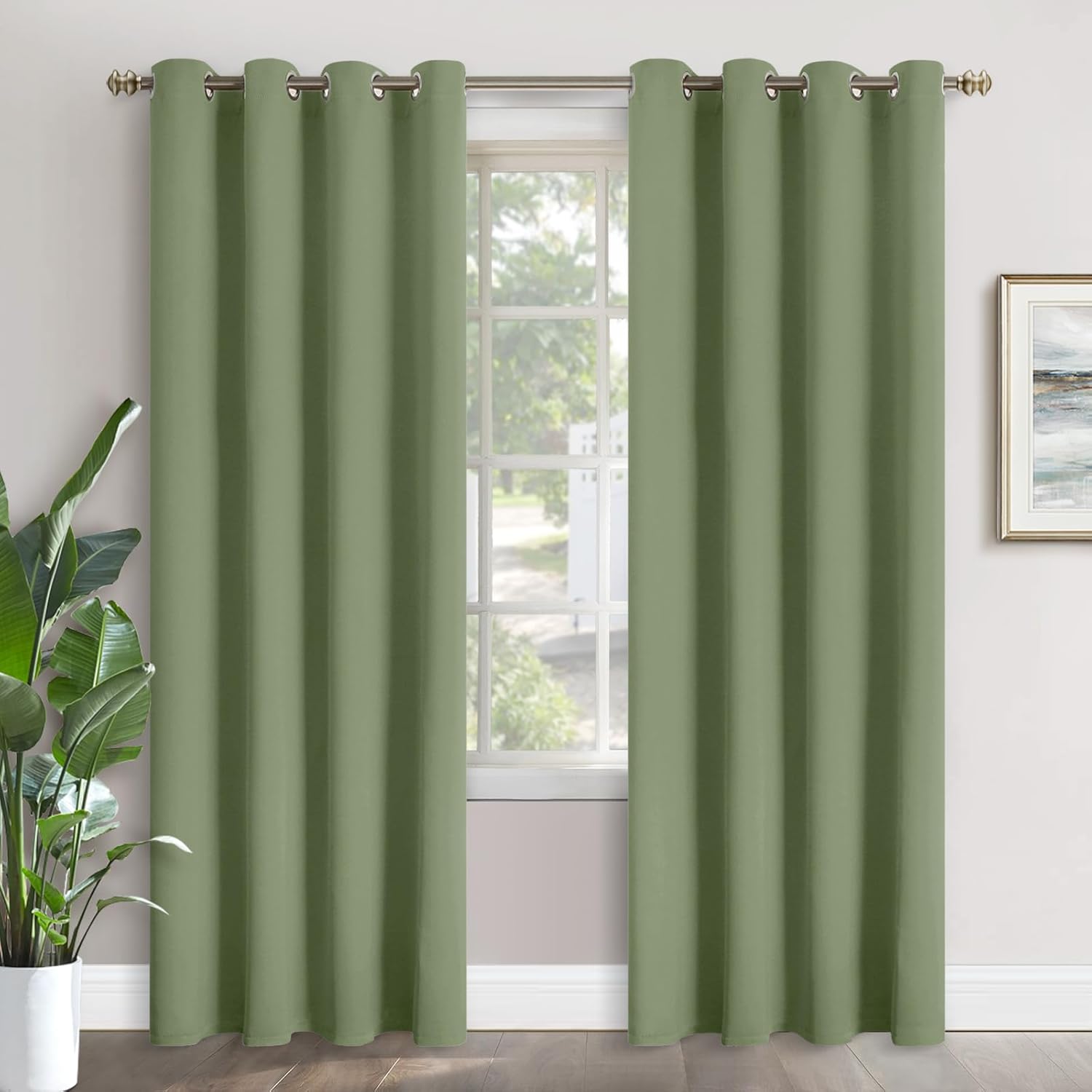 YoungsTex Olive Green Blackout Curtains 84 Inches Length - Thermal Insulated with Grommet Room Darkening Long Window Drapes for Living Room…