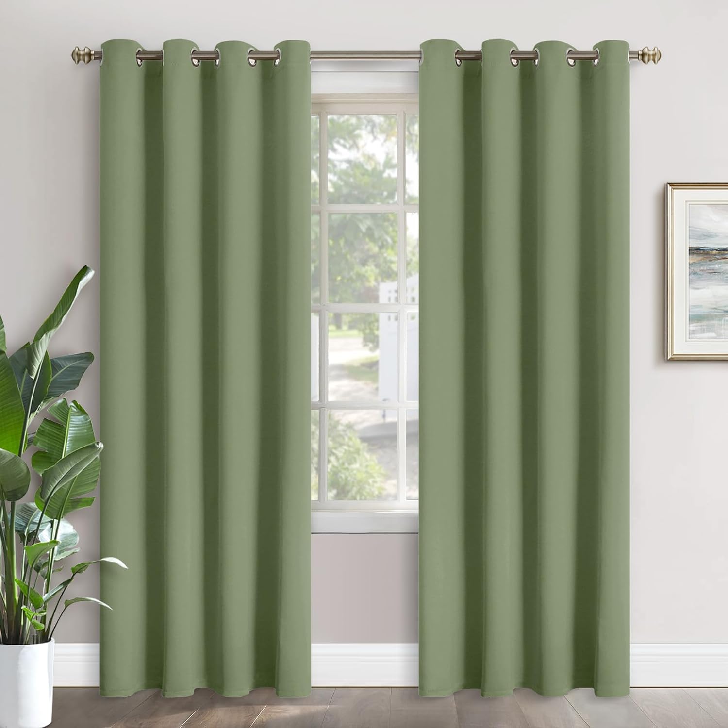 YoungsTex Olive Green Blackout Curtains 90 Inches Length for Living Room - Thermal Insulated Drapes with Grommet Room Darkening Privacy for…