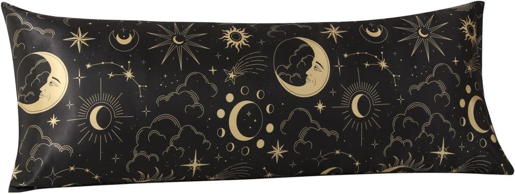 EXQ Home Satin Pillowcase for Hair and Skin - Black Printed Silk Body Pillowcase 20x54 inches - Body Pillow Cases with Envelope Closure…