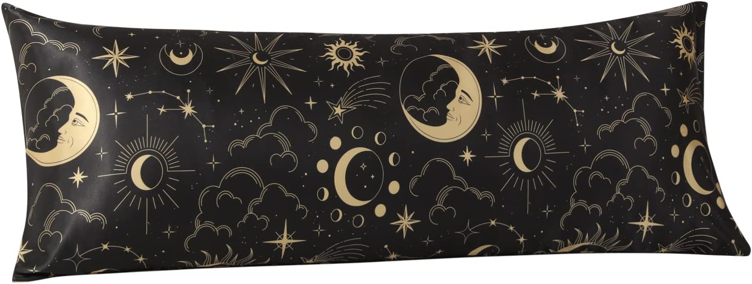 EXQ Home Satin Pillowcase for Hair and Skin - Black Printed Silk Body Pillowcase 20x54 inches - Body Pillow Cases with Envelope Closure…