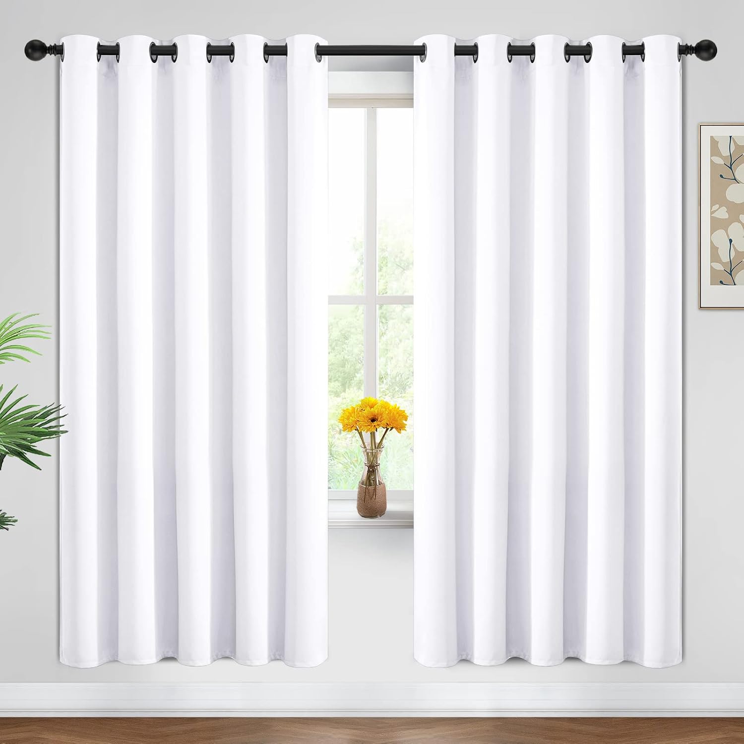 Yakamok Blackout Curtains Room Darkening Thermal Insulated Window Panels, Solid Grommet Top Drapes for Bedroom/Living Room(62Wx72L, Pure…