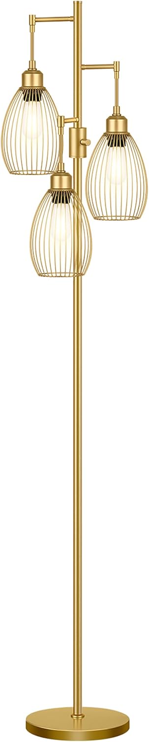 Dimmable Floor Lamp, 3 x 800LM LED Edison Bulbs Included, Farmhouse Industrial Floor Lamp Standing Tree Lamp with Elegant Teardrop Cage…