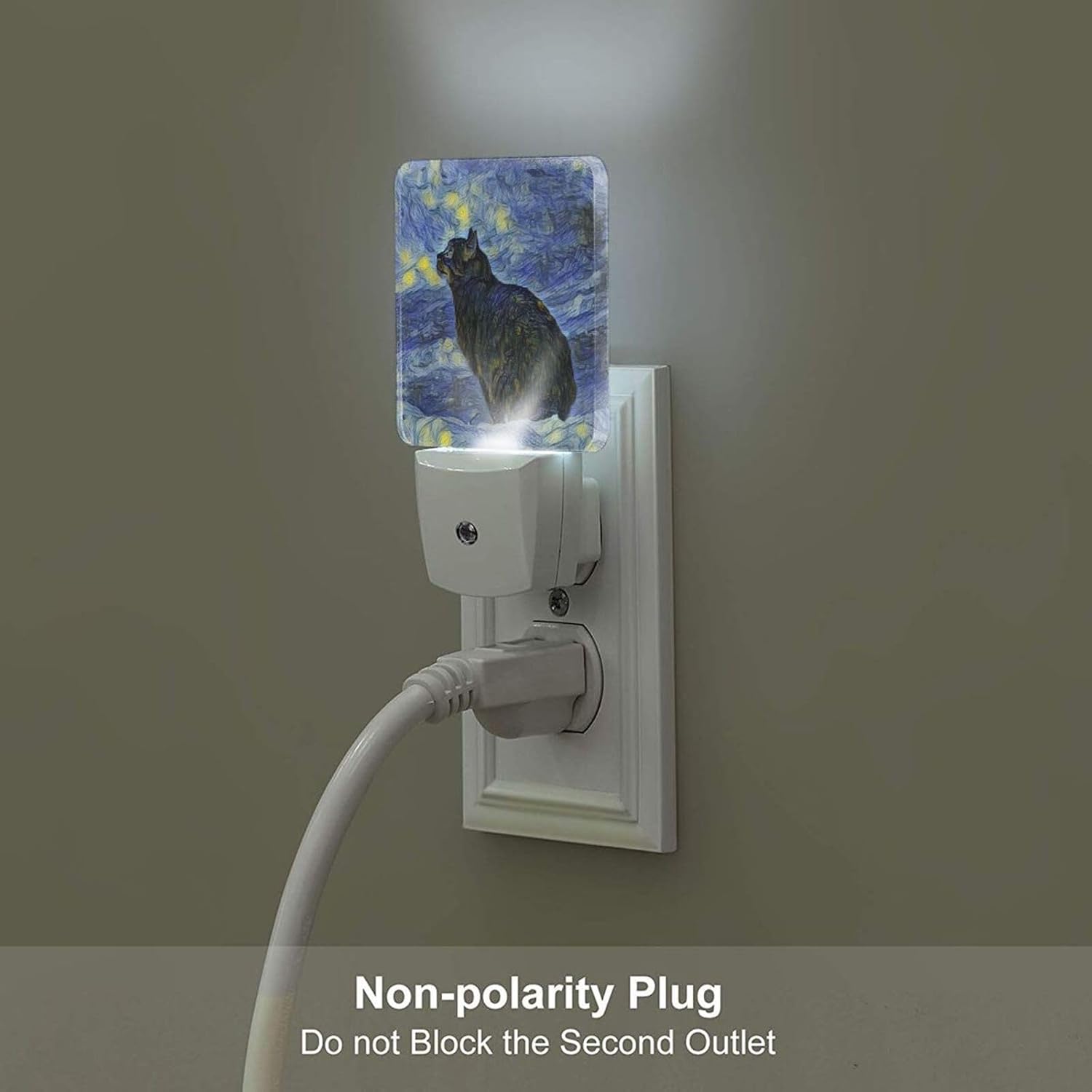 Black Cat Night Light, Plug Into Wall for Boys Girls Bedroom Decorative Square Night Light Lamp 0.5w Sleep Friendly