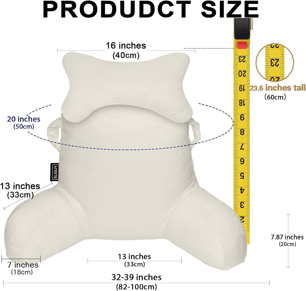 SLIGUY Reading Pillow for Sitting in Bed Couch Adult, Back Pillow with arm Support and Pockets, Adult Back Pillow Bed Chair for Bed Rest…
