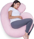 1 MIDDLE ONE Pregnancy Pillow, C Shaped Body Pillow for Maternity Support, Pregnant Women Sleeping Pillow with Velour Cover (Light Pink)