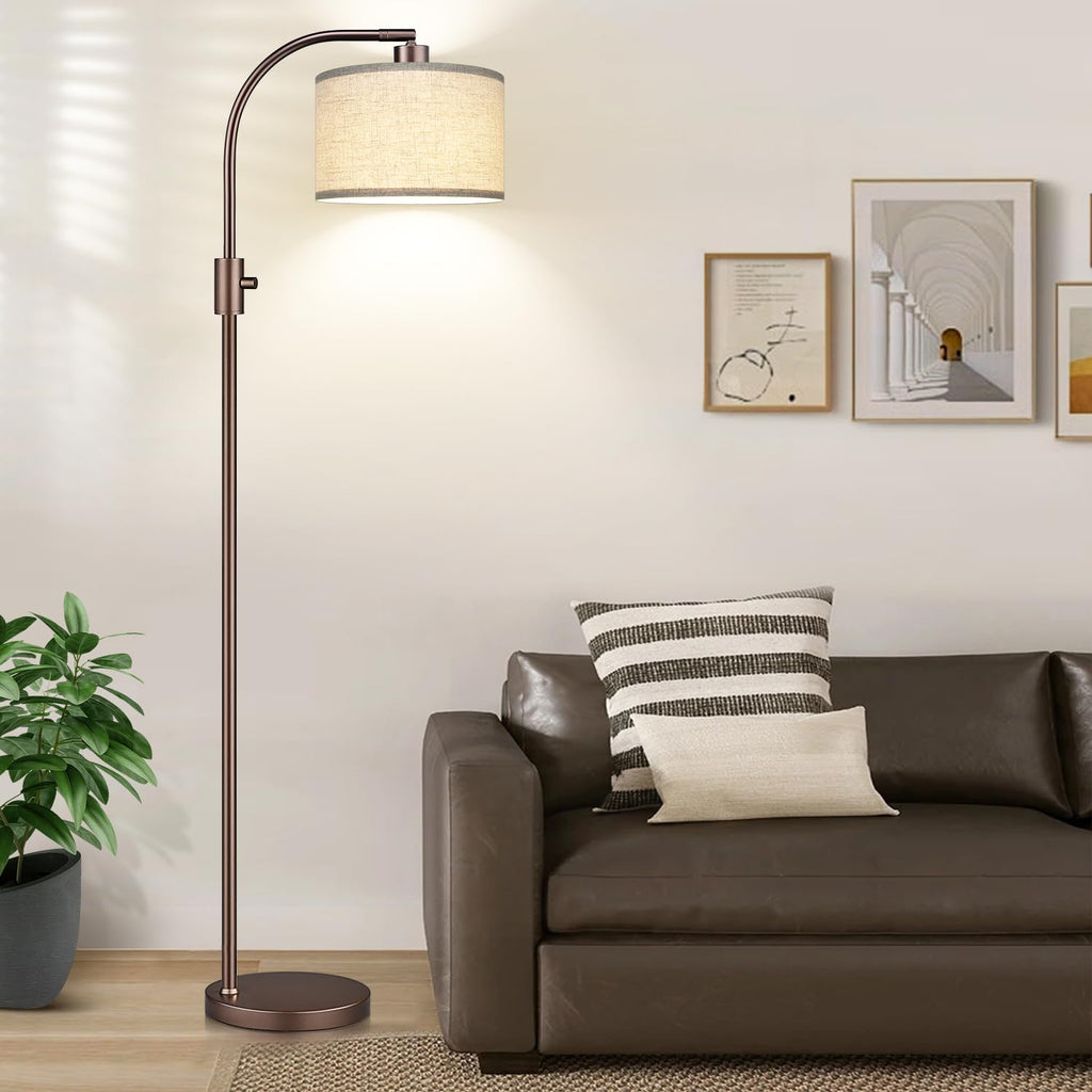 Nintiue Upgraded Modern Arc Dimmable Tall Standing Floor Lamp with Linen Shade, 1200 Lumens LED Bulb Included, for Living & Reading Room…