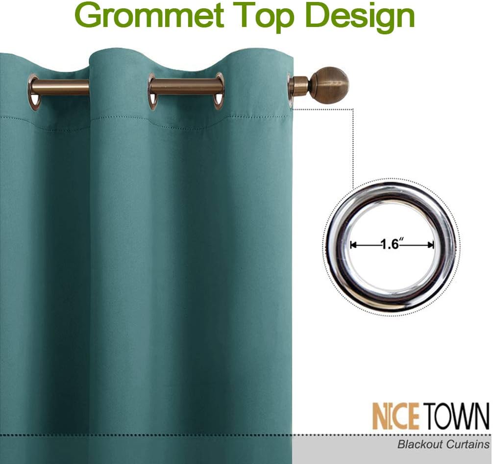 NICETOWN Blackout Drape for Nursery - Home Fashion Thermal Insulated Blackout Room Darkening Curtain/Drapery with Ring Top (Sea Teal…