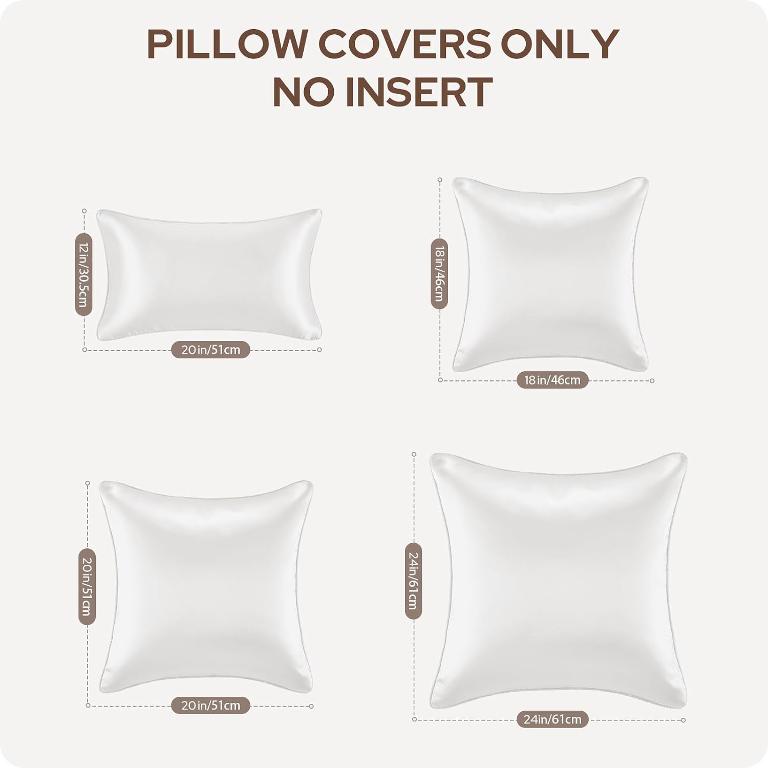 Homeideas White Decorative Throw Pillow Covers 20x20 Set of 2, Glossy Faux Silk Pillow Covers for Couch Sofa Bed Decor Luxury Summer Euro C…