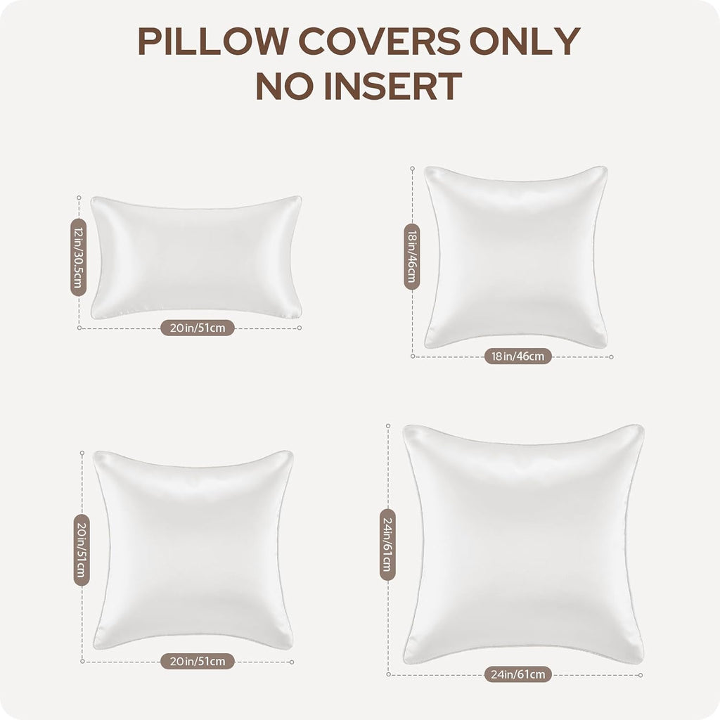 Homeideas White Decorative Throw Pillow Covers 24x24 Set of 2, Glossy Faux Silk Pillow Covers for Couch Sofa Bed Decor Luxury Summer Euro S…