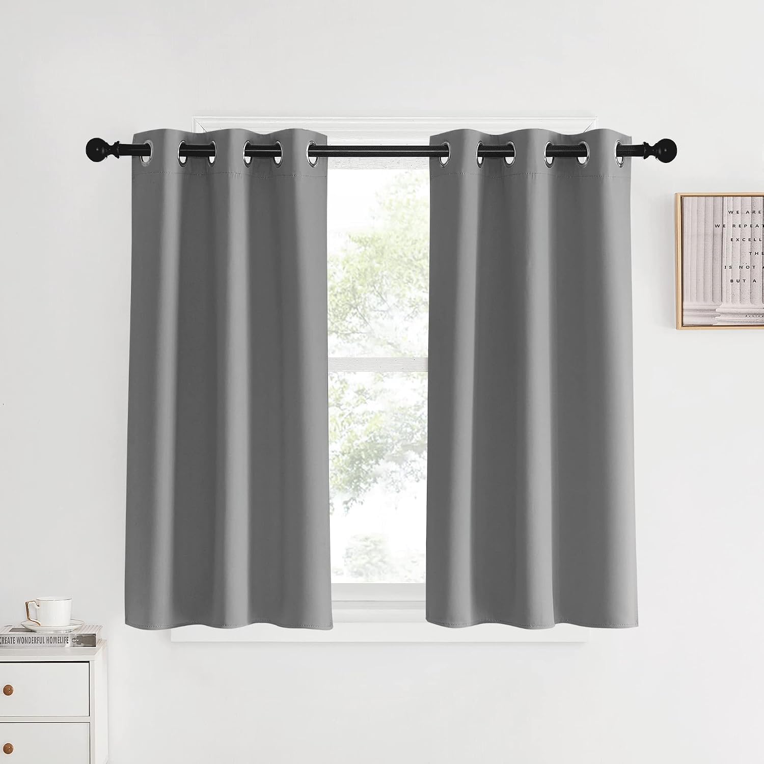 NICETOWN Room Darkening Kitchen Curtains, Silver Grey, 2 Panels, 34 by 40, Window Treatment Thermal Insulated Grommet Light Blocking…