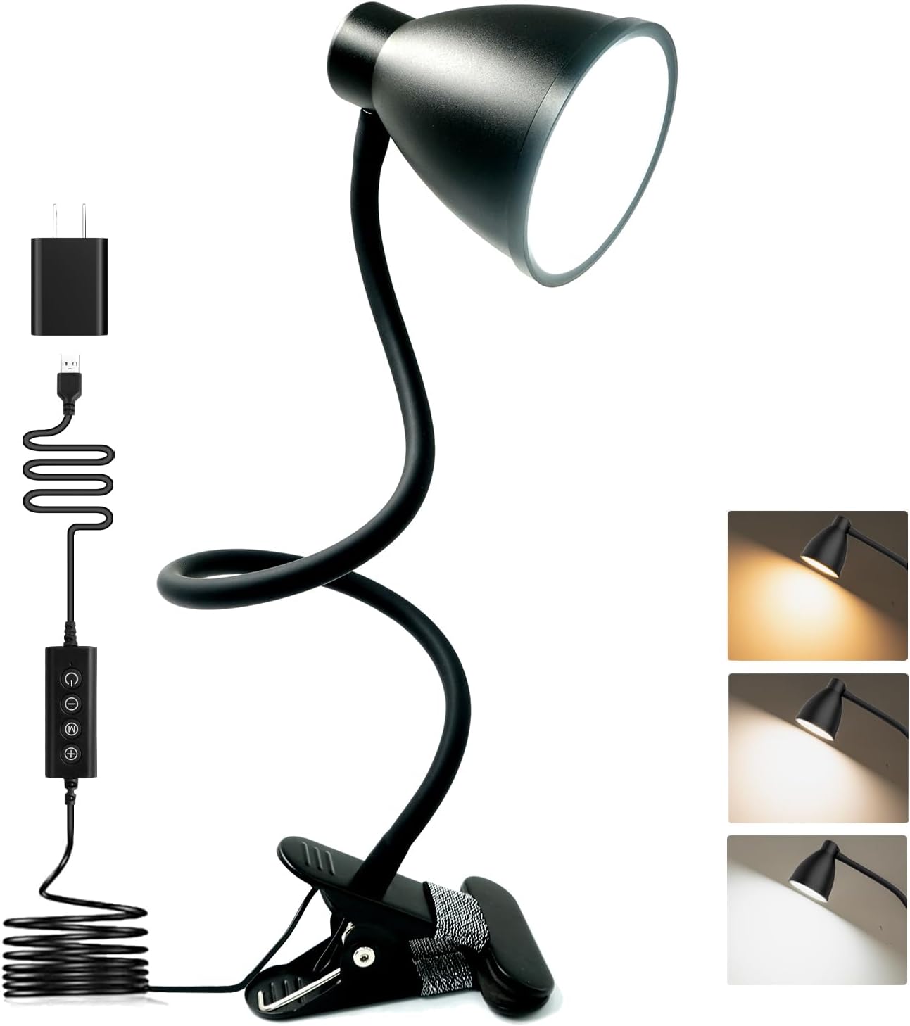 Bohon Desk Lamp 5 Color Modes 10 Brightness Dimmer Reading Light 10W 38 LED Clamp Lamp with Auto Off Timer 360° Flexible Neck Clip on Light…