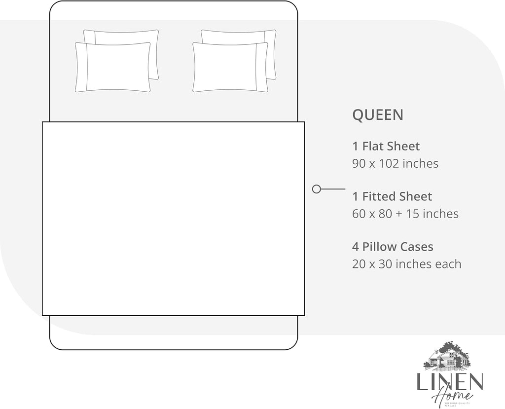 Linenhome Linen Home 6 Piece Queen Size Cotton Sheet Set, 100% Cotton Percale, 4 Pillowcases, Deep Pocket with All Around Elastic Sheet, Cr…