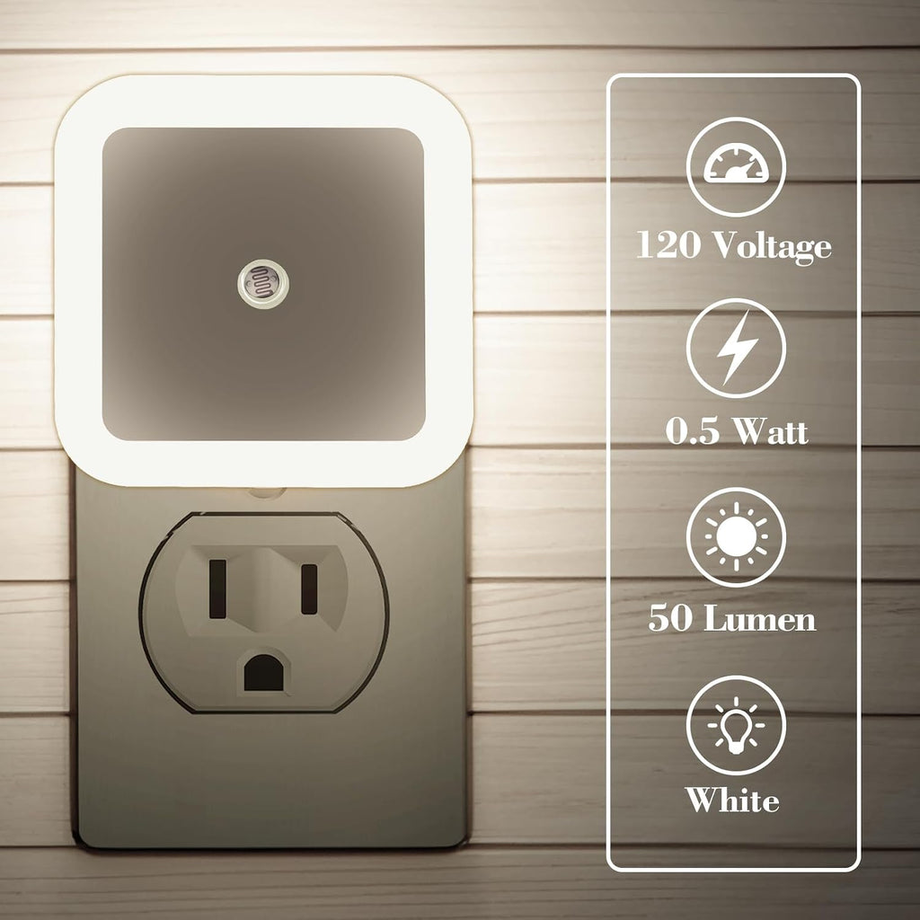 KINUR LED Night Lights Plug into Wall Daylight Color with Dusk to Dawn Night Light Plug in Sensor for Kids Room, Bedroom, Bathroom, Baby…