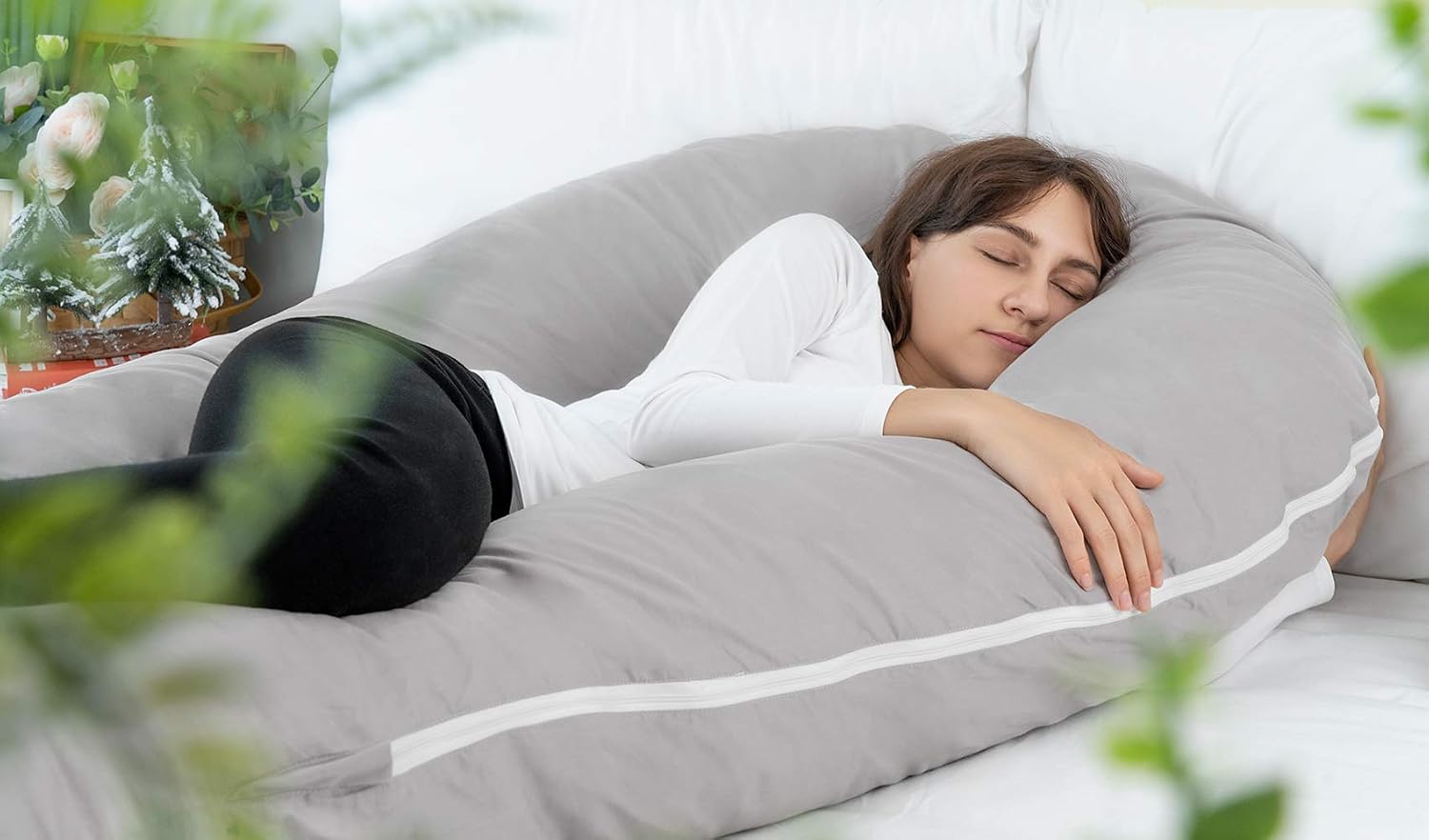Meiz Pregnancy Pillows for Sleeping, Full Body Pregnancy Pillow with 300TC Comfy Pillowcase & Microfiber Inner Cover- for Back Support - 65…