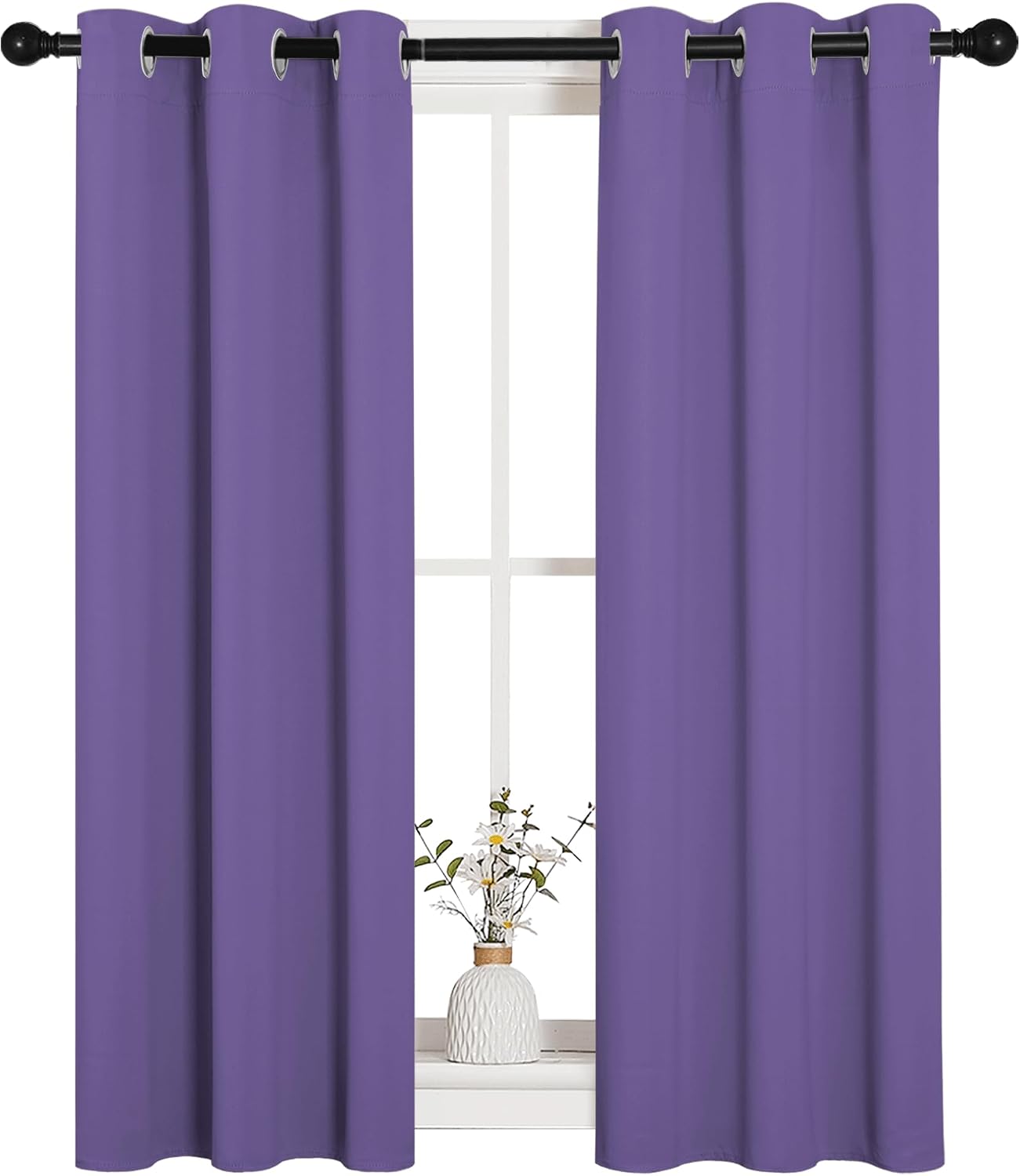 NICETOWN Window Curtain Panels, Thermal Insulated Solid Grommet Blackout Draperies/Drapes for Basement (Lilac Purple, 1 Pair, 29 by 45-inch)