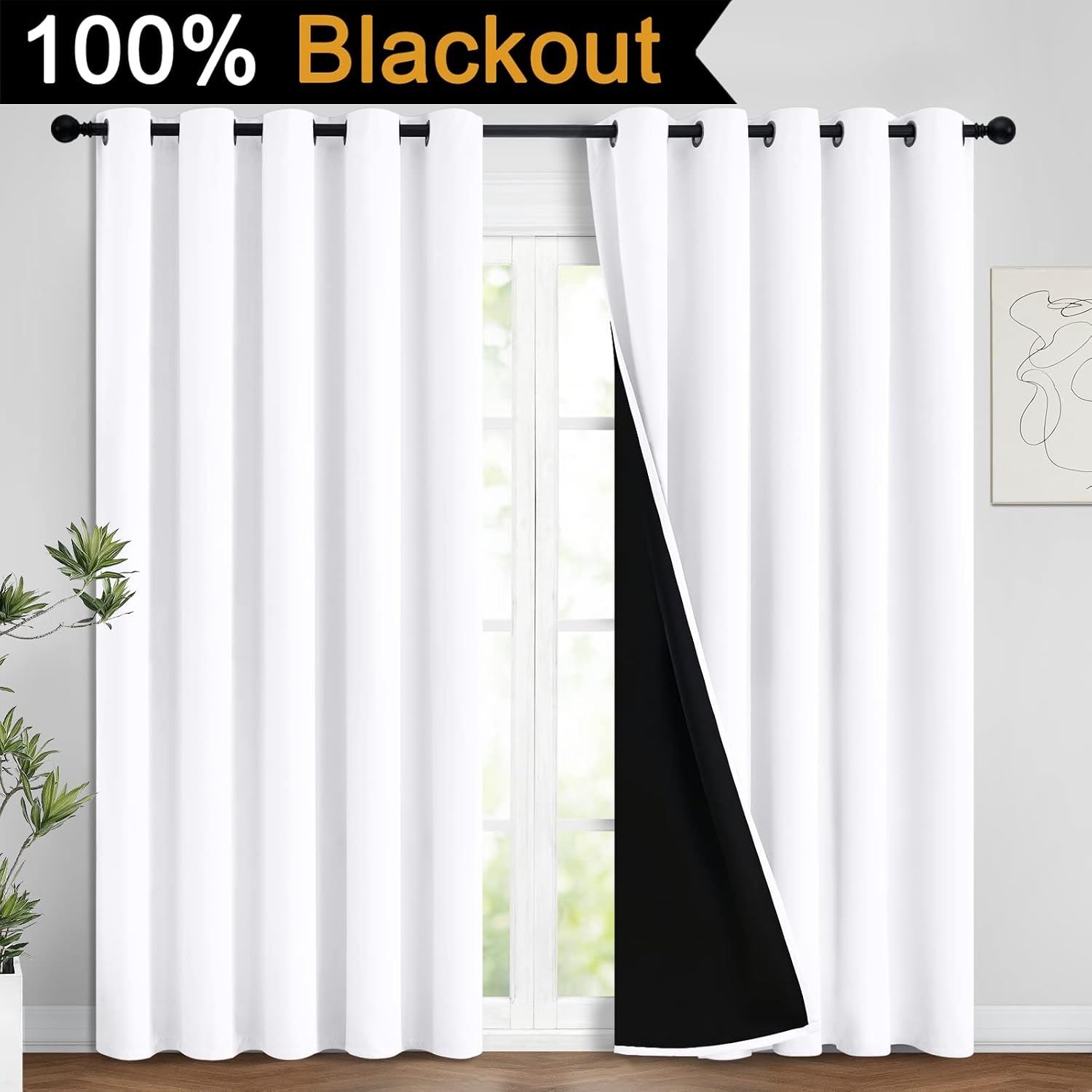 Yakamok Full Blackout Curtains 84 Inches Long, Blackout Curtain Panels for Bedroom, 2 Thick Layers Grommet Top Thermal Insulated Drapes with…