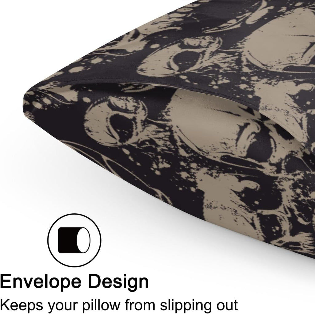 Halloween Satin Silk Pillowcase for Hair and Skin Halloween Skull Goth Pillow Cases Standard Size Vintage Grey Soft Silk Pillow Case with…
