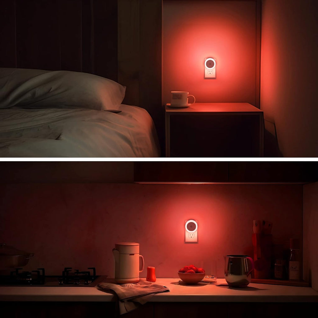 WelcometoBriigniteenjoyyourtimehere Briignite 4 Pack Red LED Night Light, Dusk to Dawn Sensor, Plug in, 60 Lumens, 0.6W, ABS Plastic, Perfe…