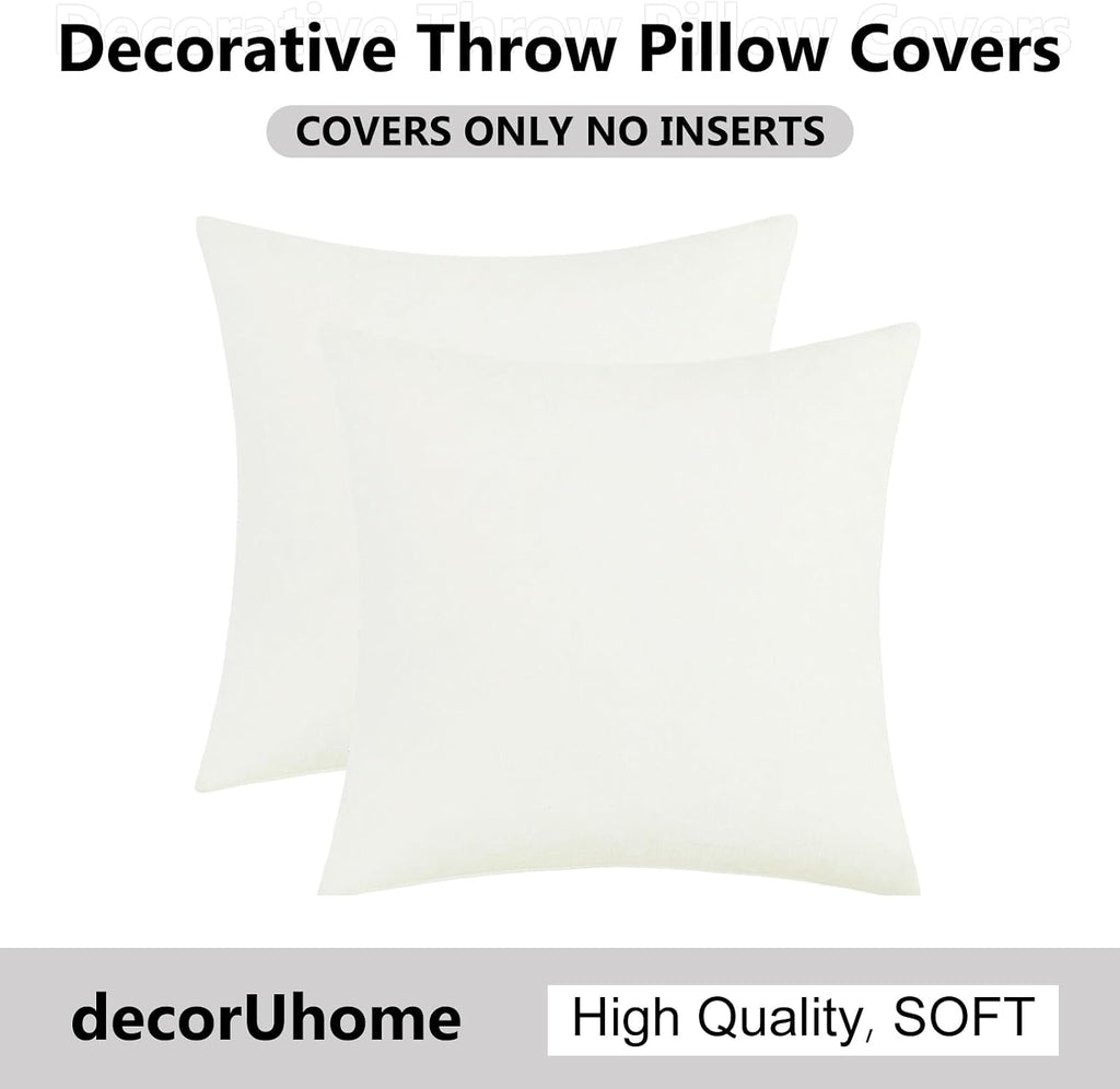 decorUhome Chenille Cream White Throw Pillow Covers 26x26 Inch Set of 2, Decorative Soft Couch Pillow Covers Solid Dyed Accent Farmhouse Ne…