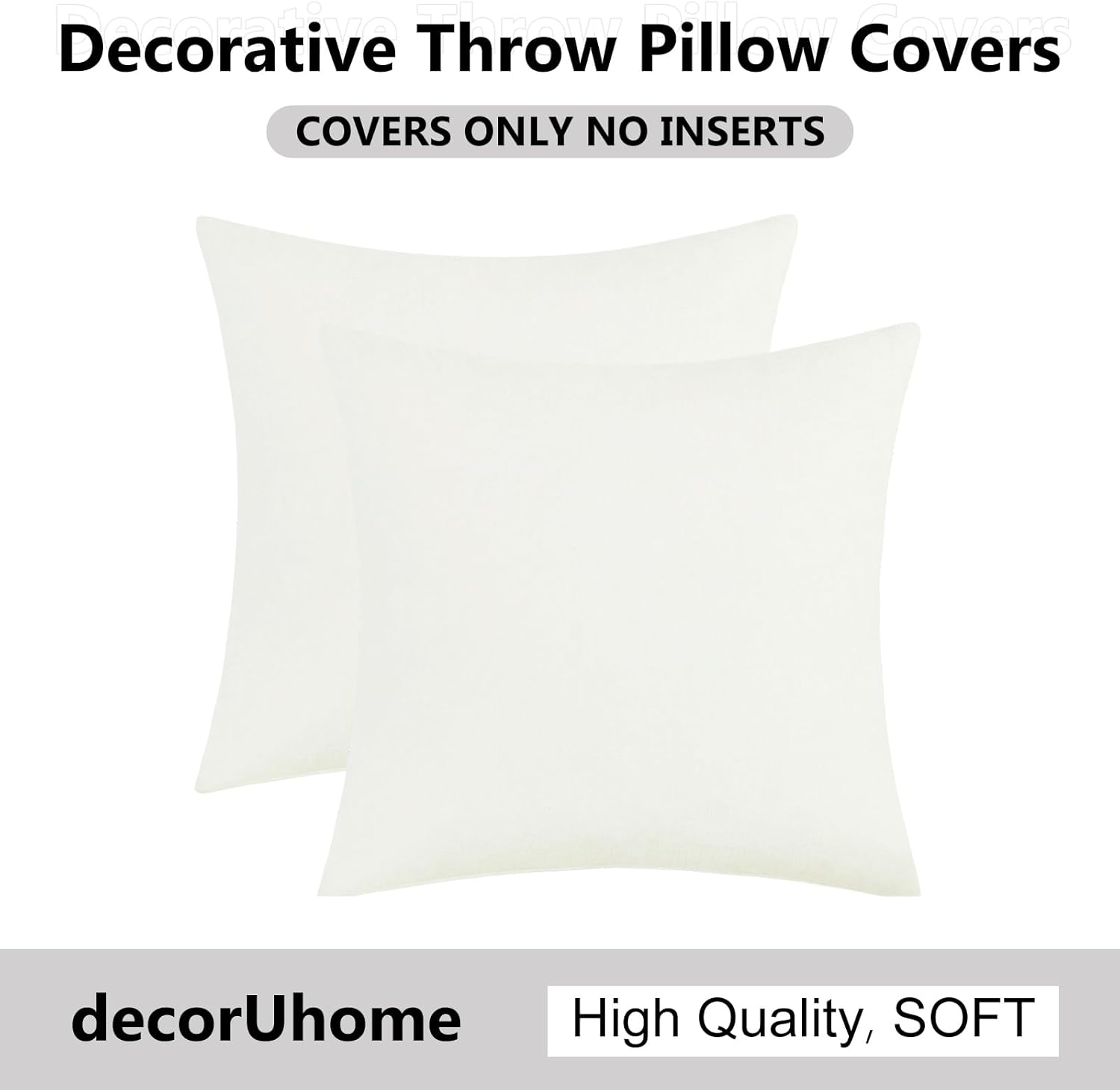 decorUhome Chenille Cream White Throw Pillow Covers 18x18 Inch Set of 2, Decorative Soft Couch Pillow Covers Solid Dyed Accent Farmhouse Ne…