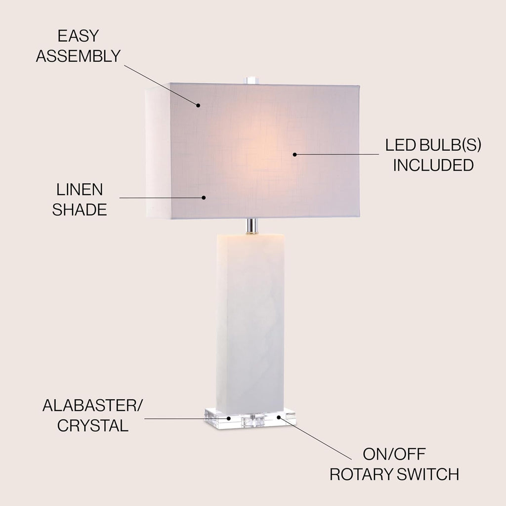 JONATHAN Y 27" White Alabaster Rectangular Table Lamp Contemporary Modern Bedside Nightstand Lamp for Living Room Bedroom with White…