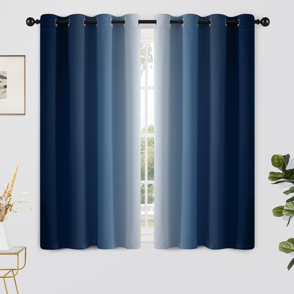 Yakamok Blue and Greyish White Ombre Curtains, Room Darkening Gradient Color Curtains for Bedroom, Light Blocking Thermal Insulated Window…