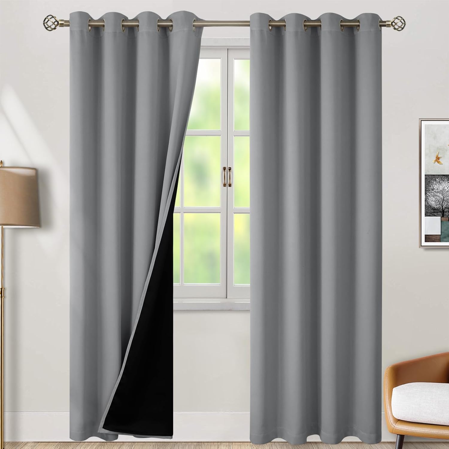 BGment Dove Grey Blackout Curtains for Bedroom Window 84 Inch Length 2 Panels Set, 100% Light Blocking Thermal Insulated Grommet Drapes for…