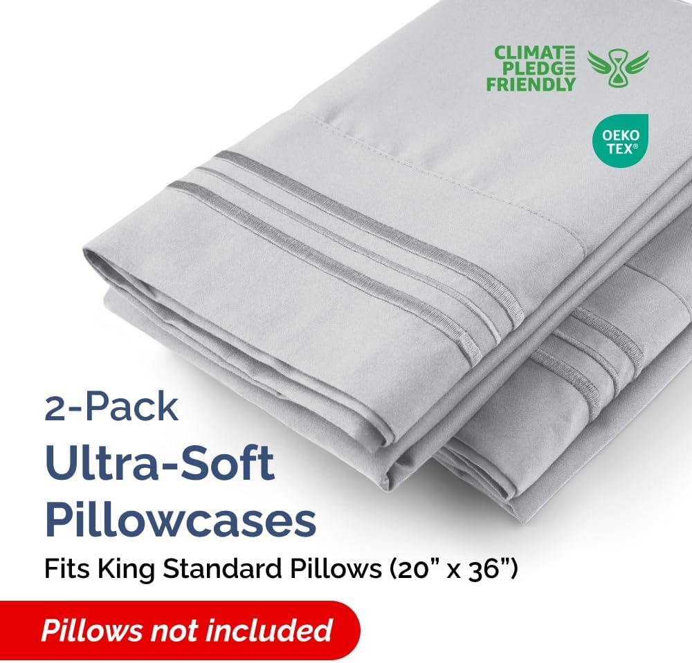 King Standard Pillow Cases Set of 2 - Soft Hotel Quality Pillowcase Covers - Comfy, Cozy & Fade Free - Wrinkle Resistant - Machine…