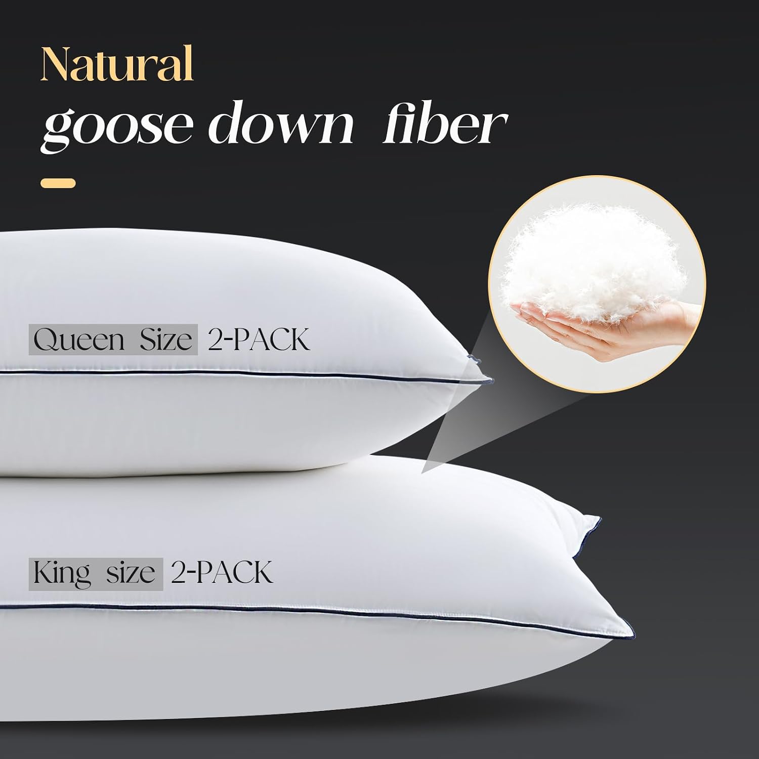Luxurious Goose Down Bed Pillows King Size Set of 2, Hotel Collection Pillows Designed for Deep Sleep, Soft and Supportive Filling for…