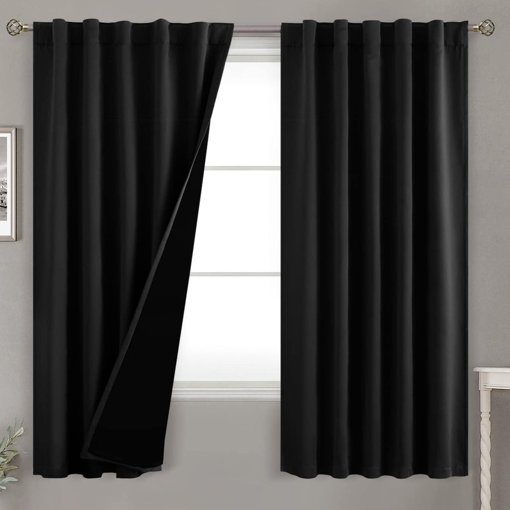 BGment Full Blackout Curtains with Thermal Insulation Liner Curtains 63 Inches Long, Rod Pocket and Back Tab Double Layer Room Darkening…