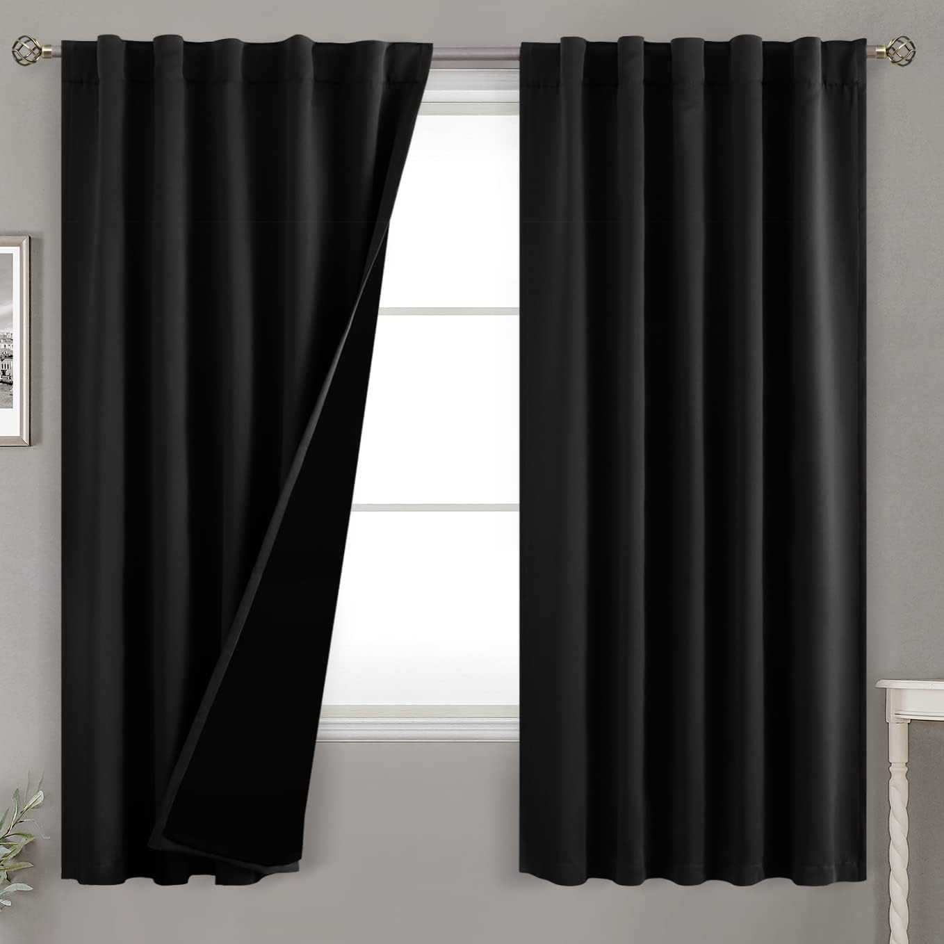 BGment Full Blackout Curtains with Thermal Insulation Liner Curtains 63 Inches Long, Rod Pocket and Back Tab Double Layer Room Darkening…