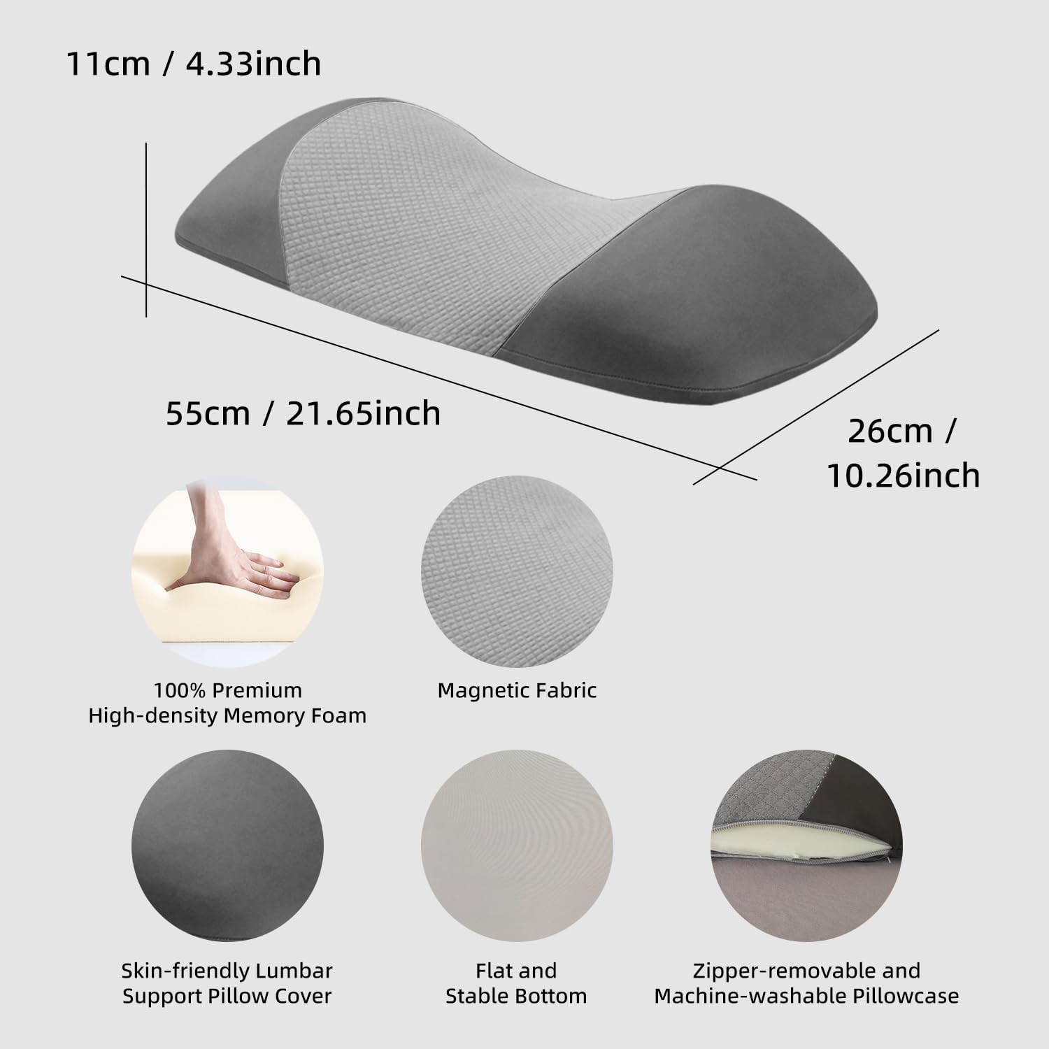 LittleSlowDuck Lumbar Support Pillow for Sleeping, Memory Foam Lower Back Bed Rest Support Pillows for Car Bed, Couch, Waist Support…
