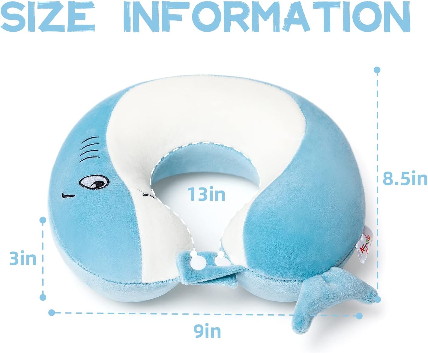 NiuniuDaddy Niuniu Daddy Shark Kids Travel Neck Pillows for 3-8 Years Old, Soft Adjustable Memory Foam Neck Pillows for Plane, Car Seat, Tr…
