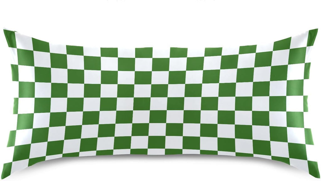 Checkerboard White Green Plaid Print Pillow Covers Silk Pillowcase for Hair and Skin with Envelope Closure Soft Satin Pillowcase King…