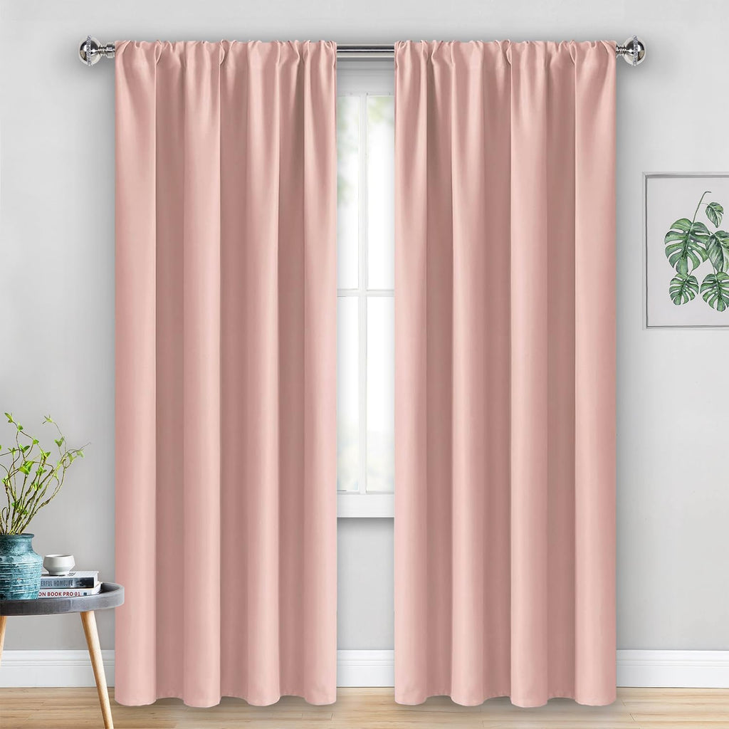 Jiuzhen Blush Pink Blackout Curtains for Bedroom - Thermal Insulated Room Darkening Rod Pocket Curtains for Living Room, Set of 2 Panels wi…