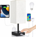 Bedside Table Lamp for Bedroom - Touch Small Lamp with USB C+A Charging Ports & AC Outlets, 3 Way Dimmable Nightstand Light for Living…