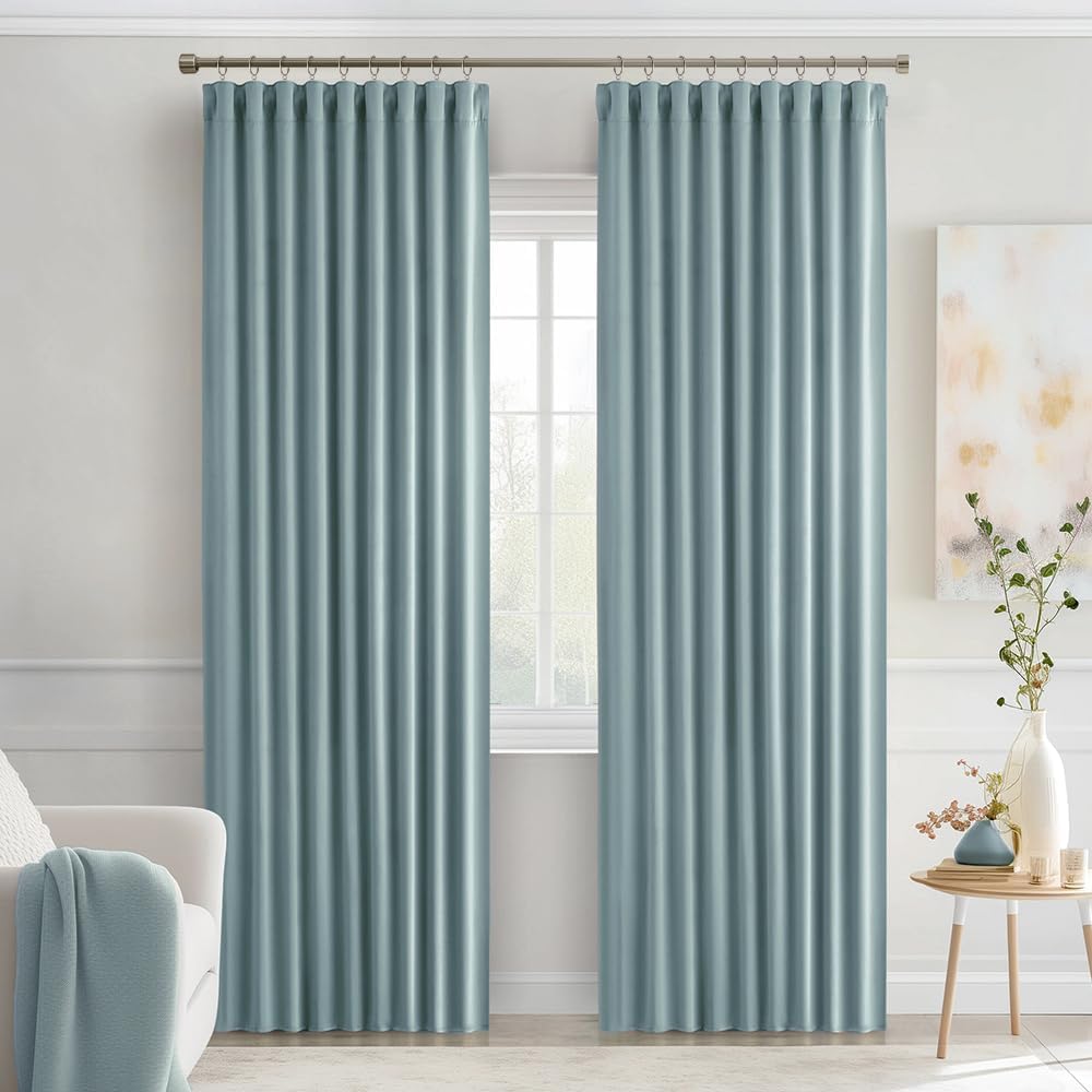Miulee Slate Blue Back Tab Blackout Curtains 84 Inch Length 2 Panels Set for Living Room Bedroom Privacy, Rod Pocket/Pinch Pleat Thermal In…