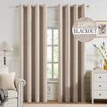 Miulee 100% Blackout Linen Textured Curtains for Bedroom Solid Thermal Insulated Natural Beige Grommet Room Darkening Curtains & Drapes Lux…