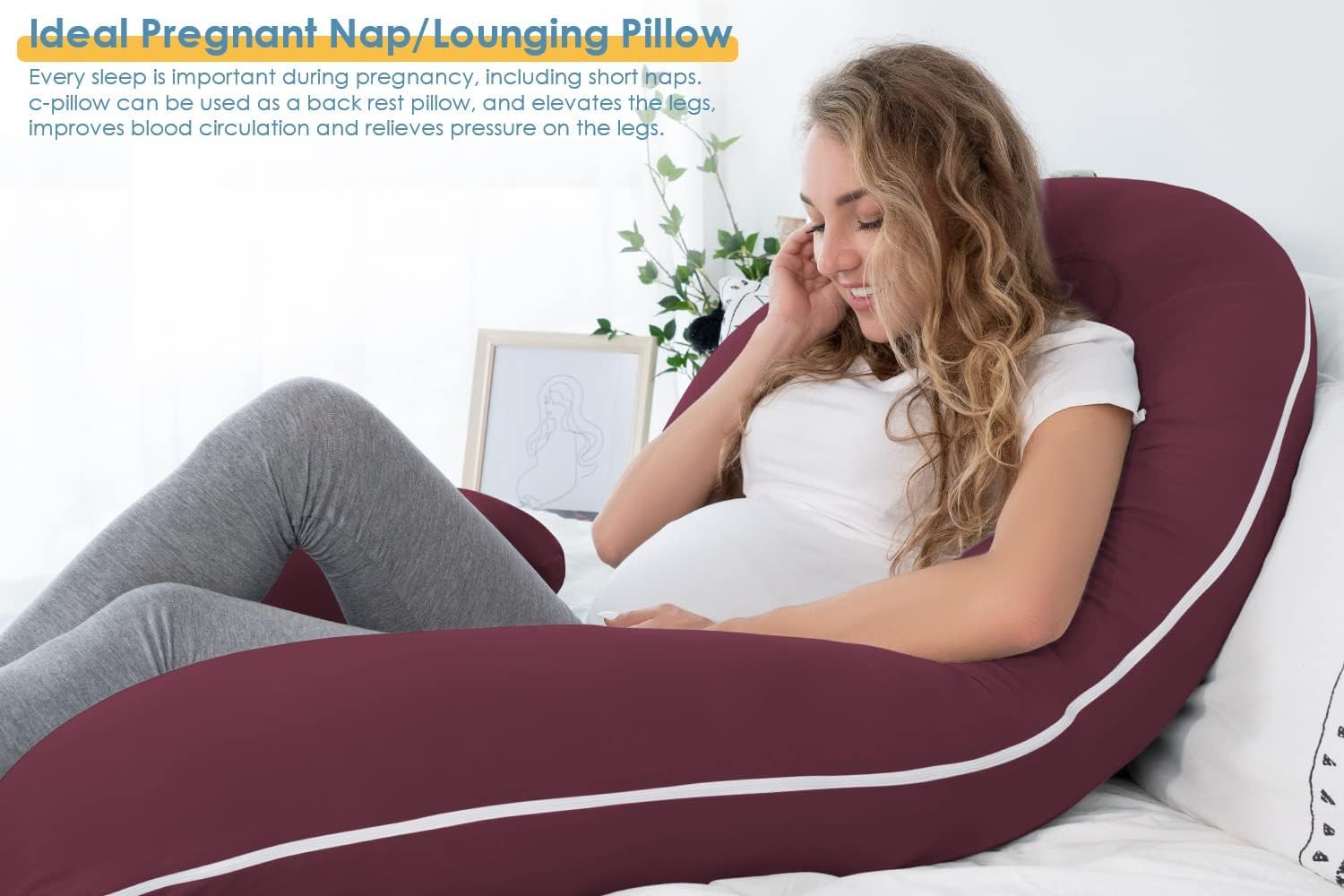 INSEN Pregnancy Pillow, Maternity Body Pillow with Velvet Cover, C Shaped for Side Sleeping, Dark Purple