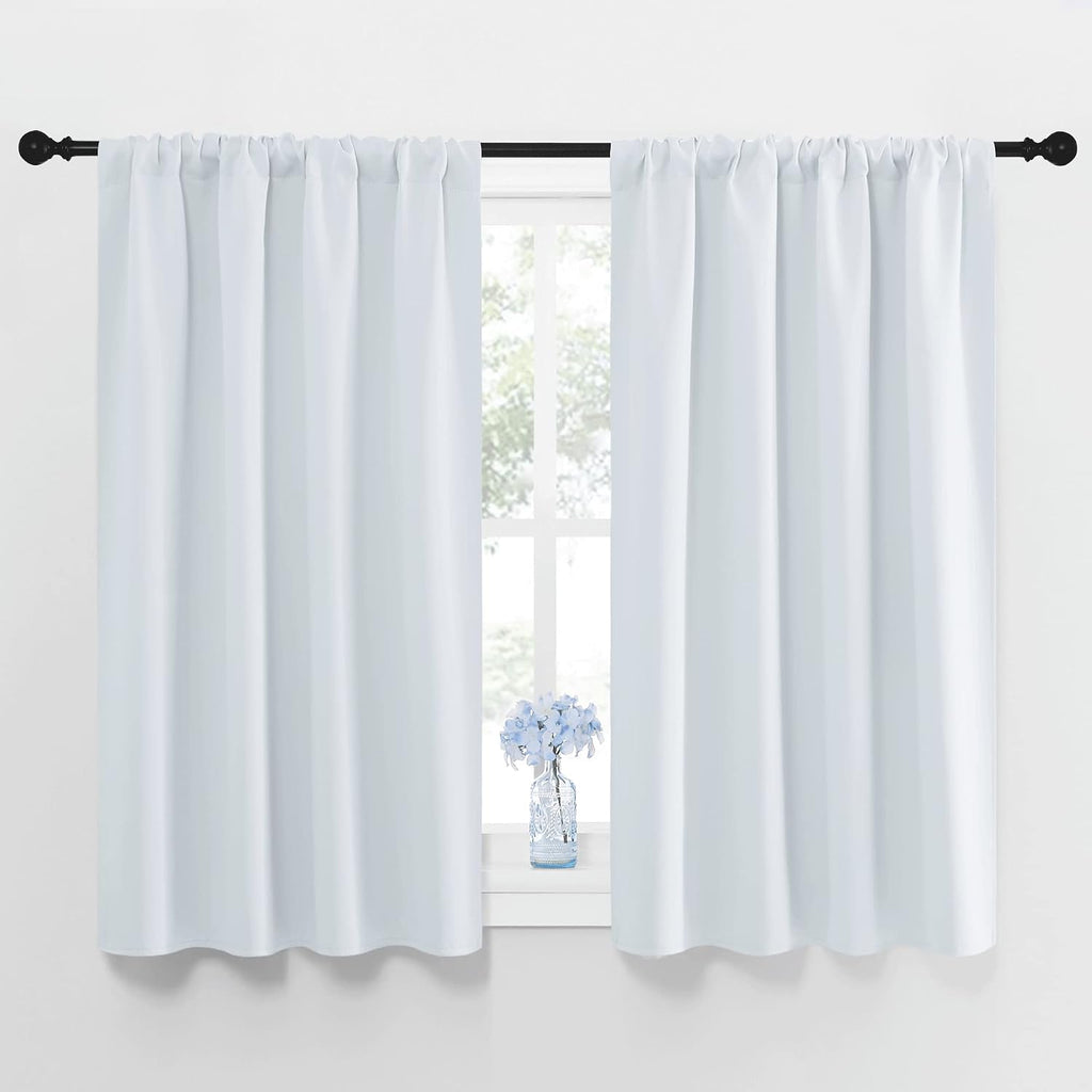 NICETOWN Greyish White Window Curtain Panels - Thermal Insulated Rod Pocket Room Darkening Curtain Sets for Bedroom (Platinum - Greyish…