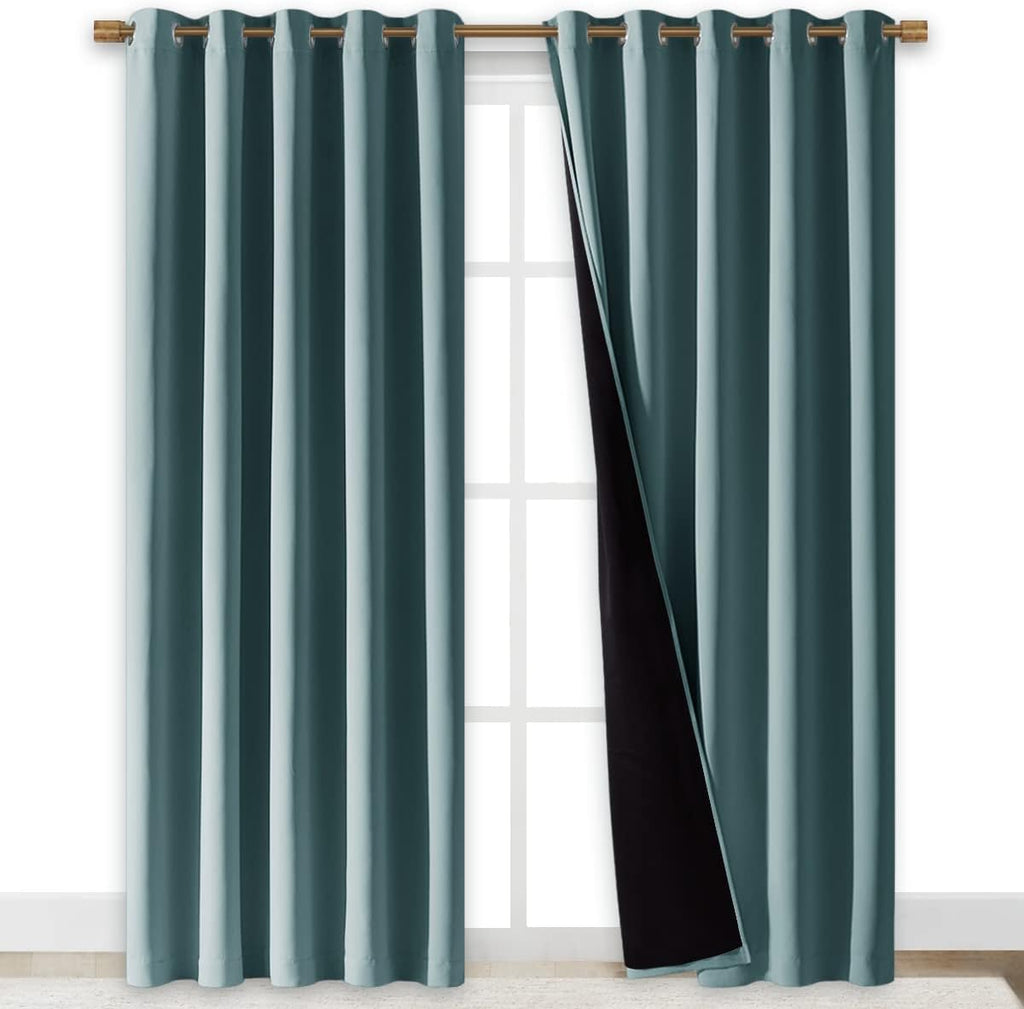 Nicetown 100% Blackout Window Curtain Panels, Cold and Full Light Blocking Drapes with Black Liner for Nursery, 84 inches Drop Thermal Insu…