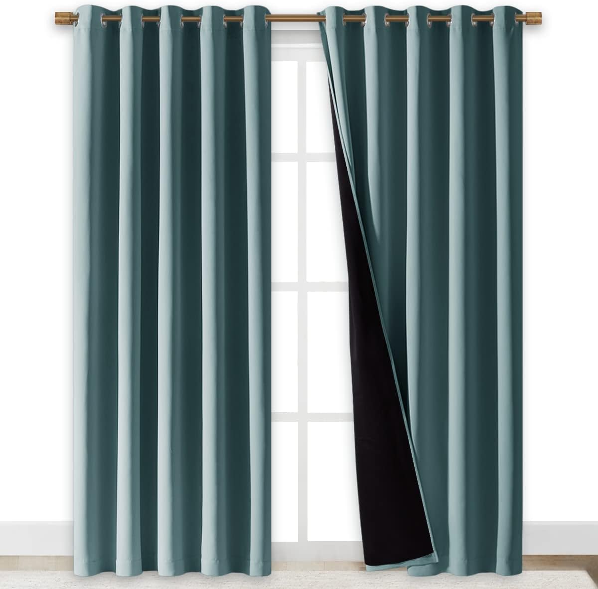 Nicetown 100% Blackout Window Curtain Panels, Cold and Full Light Blocking Drapes with Black Liner for Nursery, 84 inches Drop Thermal Insu…