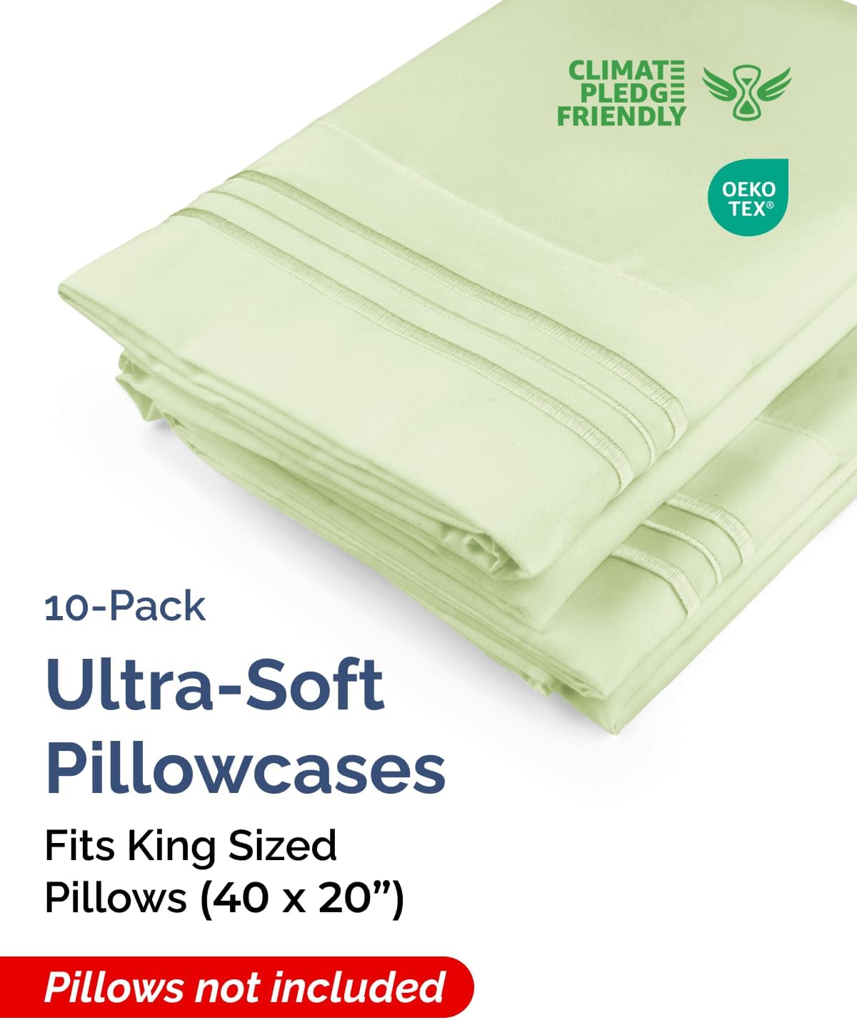 King Pillow Cases Set of 10 - Ultra Soft Hotel Quality Pillowcase Covers - Comfy, Cozy & Wrinkle Free - Shrink & Fade Resistant - Machine…