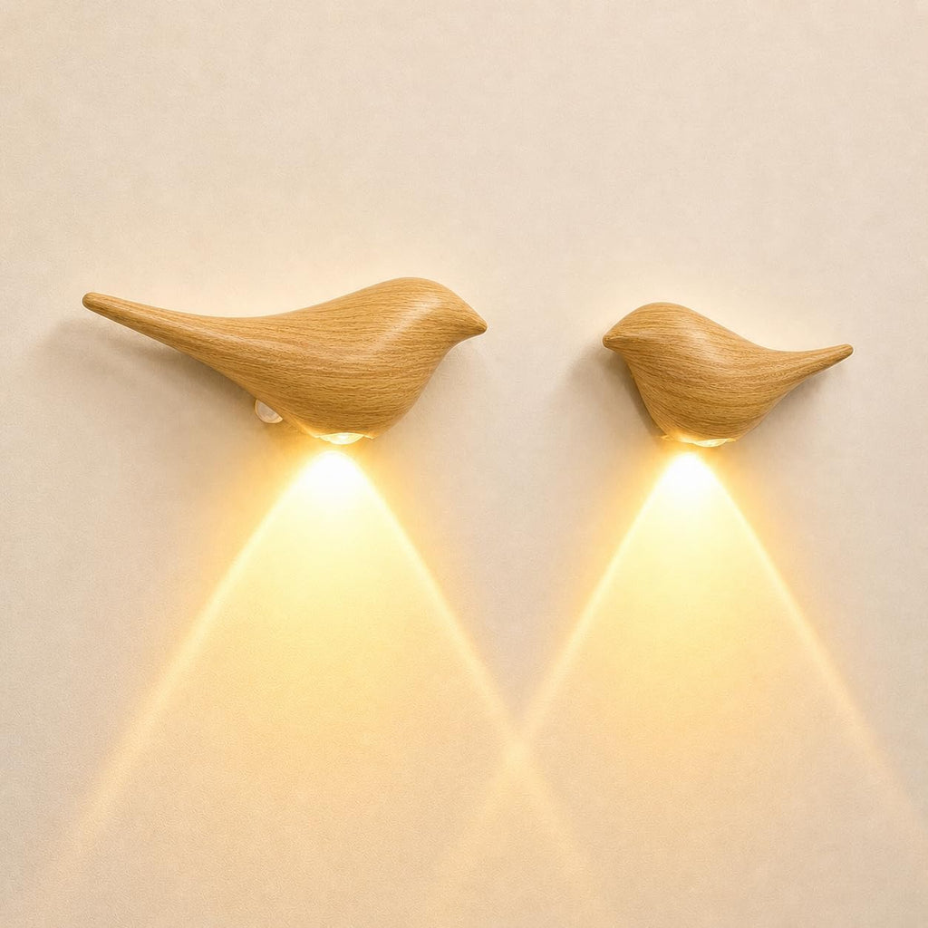 2-Pack Faux Wood Bird Wall Sconces, Timber-Look Plastic Cordless Motion Sensor Night Lights, Rechargeable Battery Operated LED Lamps for…