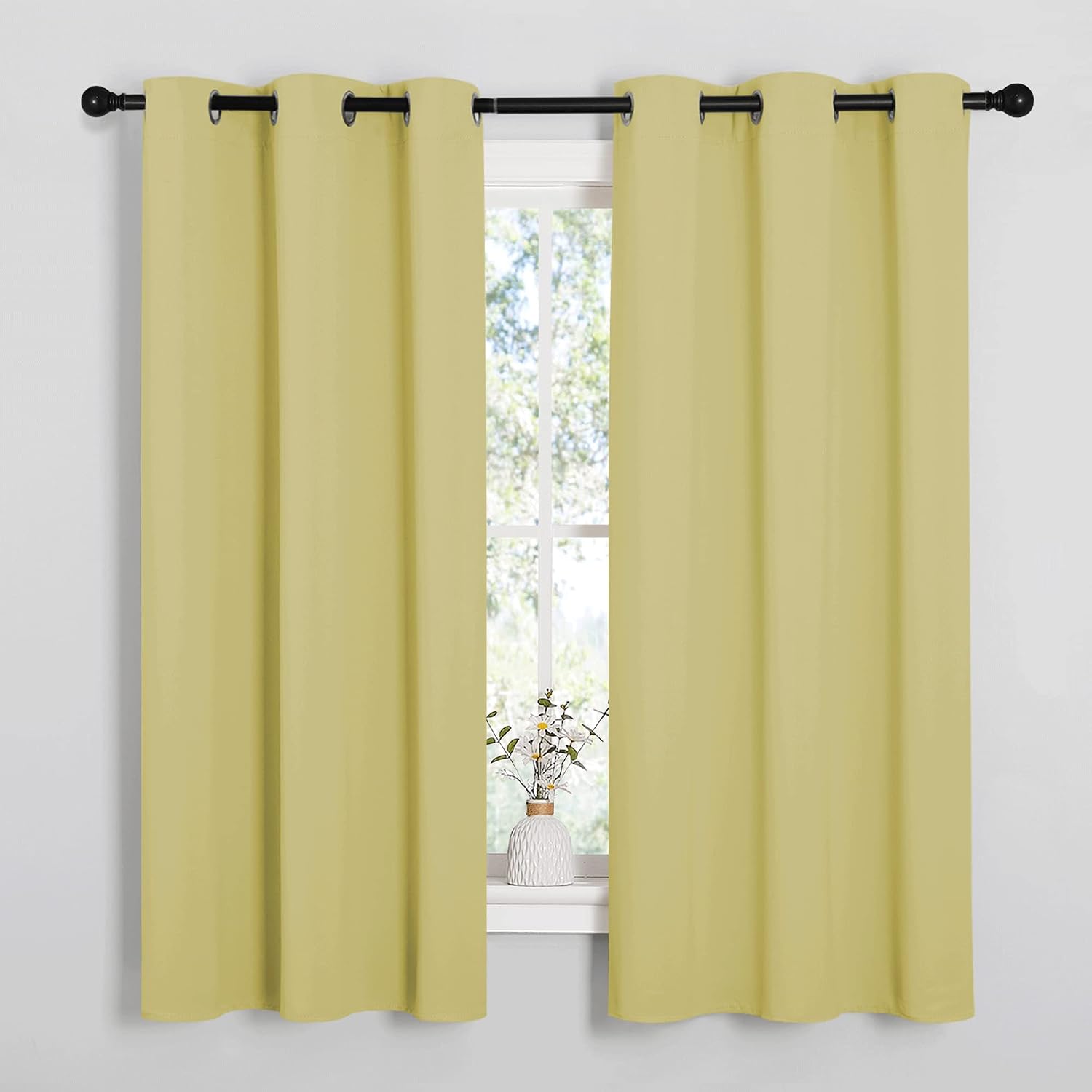 NICETOWN Paler Yellow Blackout Curtains for Bedroom (1 Pair, 42 x 63 inches), Farmhouse Thermal Insulated Room Darkening Drapes for Windows