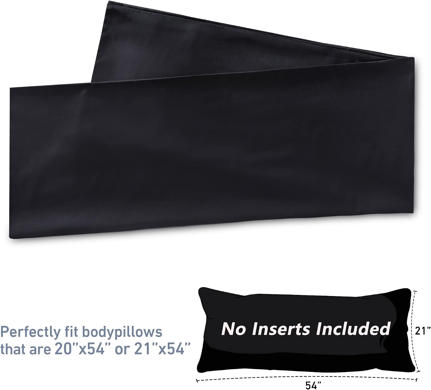 Leeden Body Pillow Cover, 100% Cotton, 800 Thread Count, Soft Breathable Long Pillow Case, Envelope Closure (Black, 21"x 54") Cotton Black