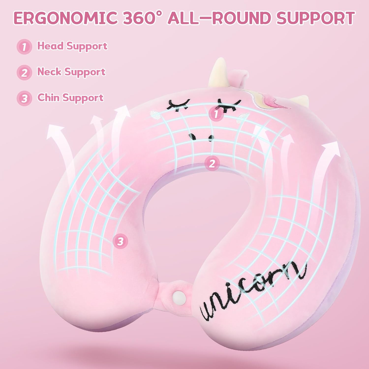 Kids Neck Pillow, Unicorn Kids Travel Neck Pillow for Traveling with Eye Mask, Toddler Travel Essentials for Road Trip Airplane Car Seat…