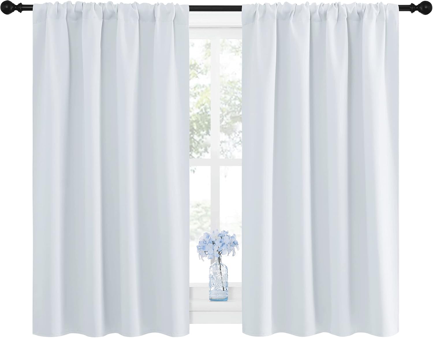 NICETOWN Greyish White Window Curtain Panels - Thermal Insulated Rod Pocket Room Darkening Curtain Sets for Bedroom (Platinum - Greyish…