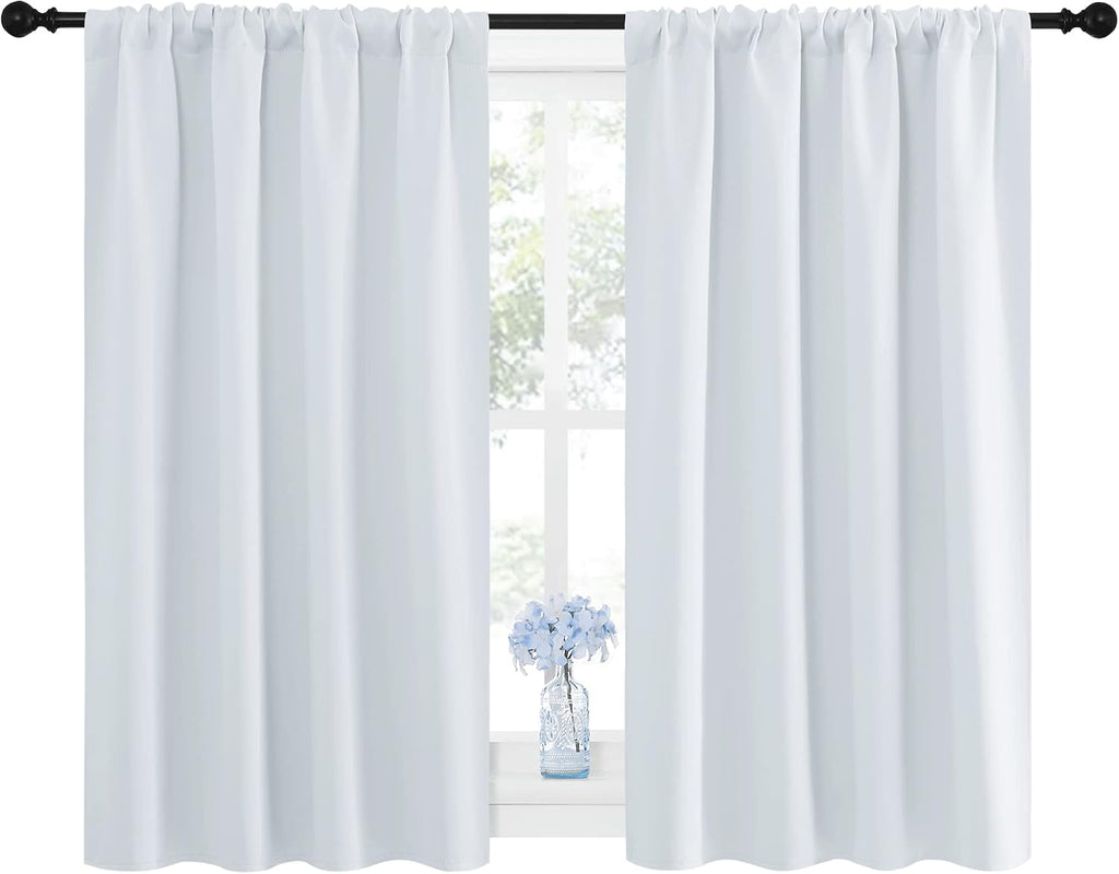 NICETOWN Greyish White Window Curtain Panels - Thermal Insulated Rod Pocket Room Darkening Curtain Sets for Bedroom (Platinum - Greyish…